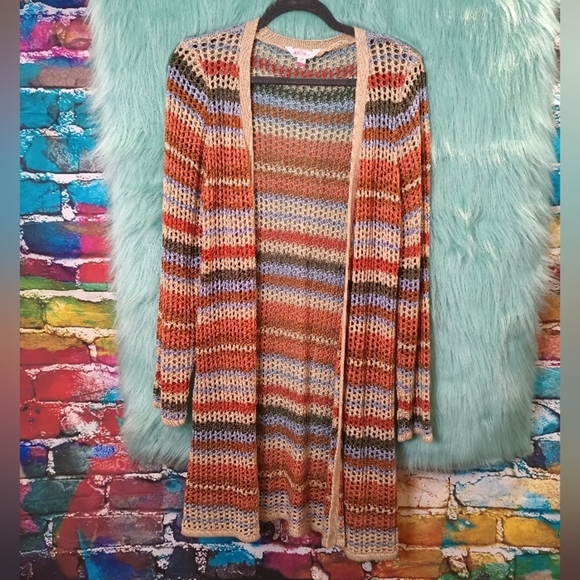 No boundaries Brown Rust Multiple Color Open Front Knit Long Sleeve Cardigan L - Picture 3 of 8